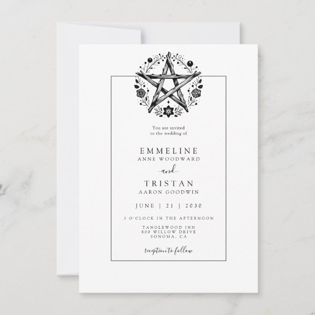 Bohemian Wood Twig Pentacle Wedding Invitation (Front)