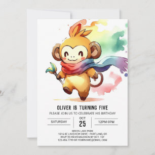 Bohemian Woodland Monkey Birthday Invitation