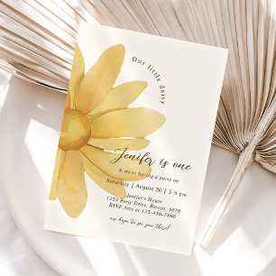 Bohemian Yellow Daisy Floral 1st Birthday Party Invitation