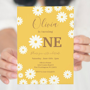 Bohemian Yellow Daisy Floral 1st Birthday Party Invitation