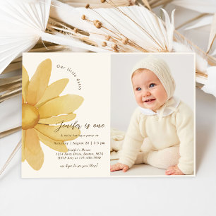 Bohemian Yellow Daisy Floral 1st Birthday Photo Invitation