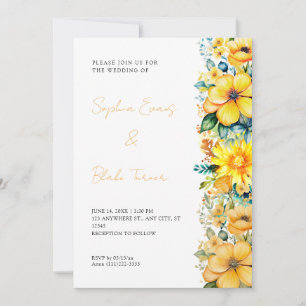 Bohemian Yellow Floral White Wedding Invitation