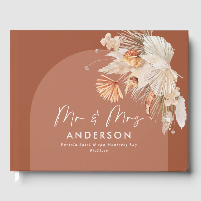 Bohenian boho rust terracotta wedding mr and mrs g guest book (Front)