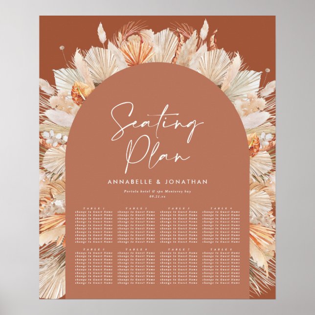 Bohenian boho rust terracotta wedding seating plan poster (Front)
