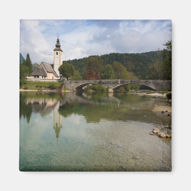 Bohinj lake with church in Slovenia magnet (Front)
