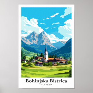 Bohinjska Bistrica Slovenia Travel Illustration Poster