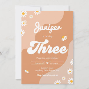 Boho 3rd Birthday Daisy Floral Groovy 70's Party Invitation