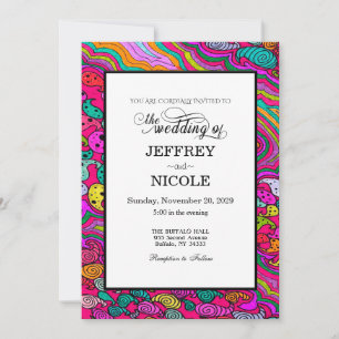 Boho 60s Retro Colourful Wedding Invitation