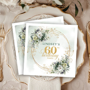 Boho 60th Birthday Dusty Green Eucalyptus Party Napkin
