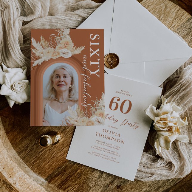 Boho 60th Birthday Photo Invitation (Creator Uploaded)
