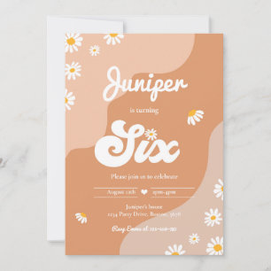 Boho 6th Birthday Daisy Floral Groovy 70's Party Invitation