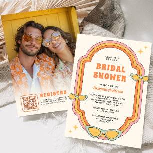 Boho 70s Retro Colourful Groovy Frame Bridal Showe Invitation