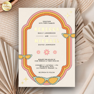 Boho 70s Retro Colourful Groovy Frame Wedding Gold