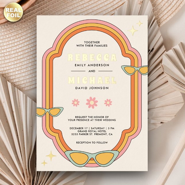 Boho 70s Retro Colourful Groovy Frame Wedding Gold (Creator Uploaded)