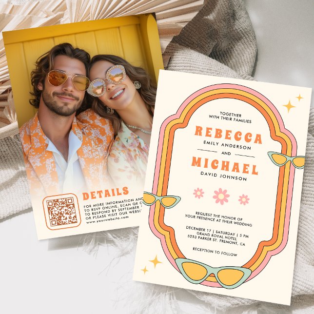Boho 70s Retro Colourful Groovy Frame Wedding Invitation (Creator Uploaded)