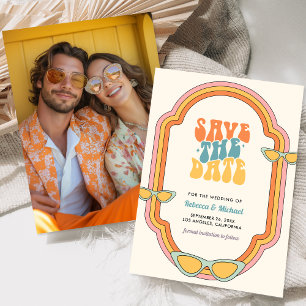 Boho 70s Retro Colourful Groovy Frame Wedding Save The Date