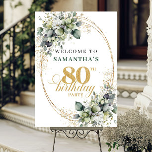Boho 80th Birthday Green and Gold Welcome Sign