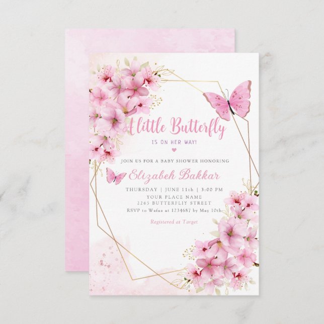 Boho A little Butterfly is on her way Baby Shower Invitation (Front/Back)