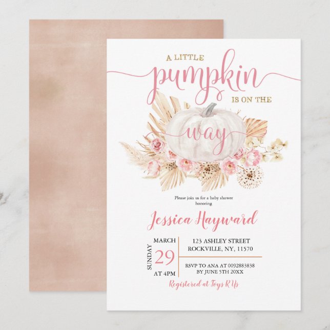 Boho A Little Pumpkin Is On The Way Baby Shower In Invitation (Front/Back)
