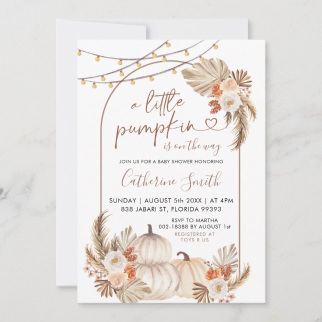 Boho A Little Pumpkin Is On The Way Baby Shower Invitation (Front)