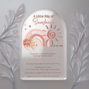 Boho A Little Ray of Sunshine Girl Baby Shower Acrylic Invitations