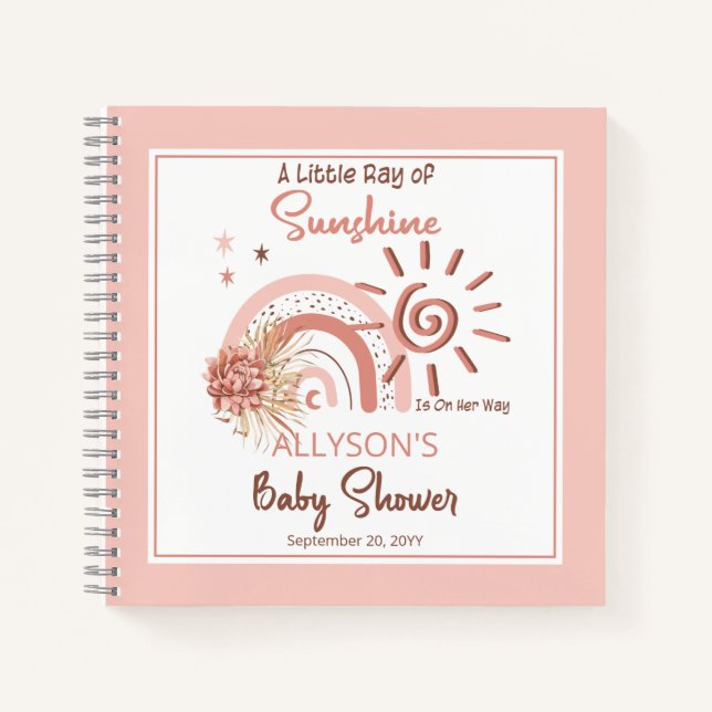 Boho A Little Ray of Sunshine Girl Baby Shower Notebook (Front)