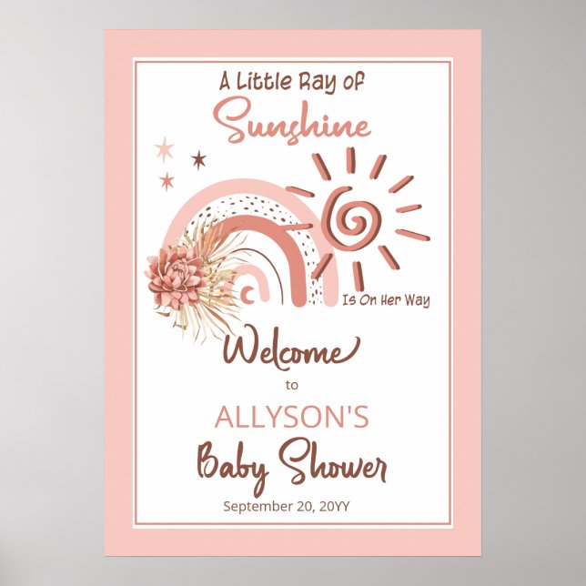 Boho A Little Ray of Sunshine Girl Baby Shower Poster (Front)