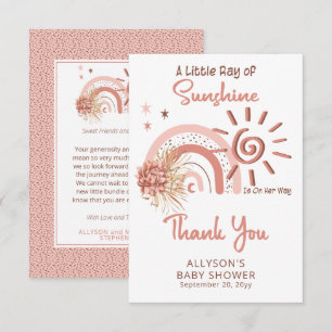 Boho A Little Ray of Sunshine Girl Baby Shower Thank You Card