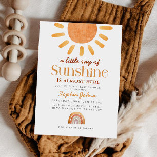 Boho A Little Ray of Sunshine Rainbow Baby Shower Invitation
