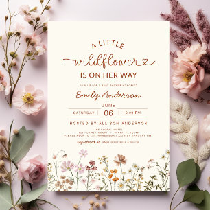 Boho A Little Wildflower Terracotta Baby Shower Invitation