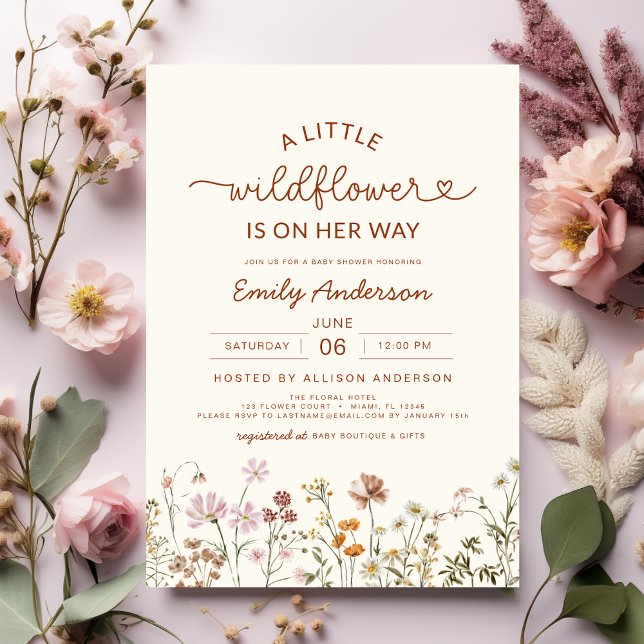 Boho A Little Wildflower Terracotta Baby Shower Invitation (Creator Uploaded)