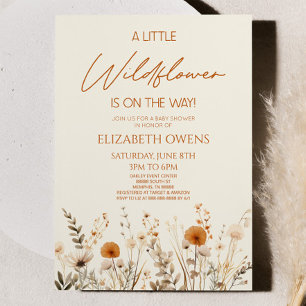 Boho A Little Wildflower Wild Flower Baby Shower Invitation