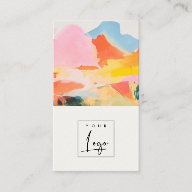 Boho Abstarct Moutain Landscape Pink Blue Logo Business Card (Front)