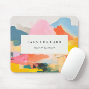 Boho Abstarct Moutain Landscape Pink Blue Logo Mouse Pad
