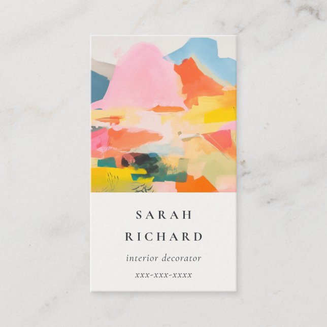Boho Abstarct Moutain Landscape Pink Blue Orange Business Card (Front)