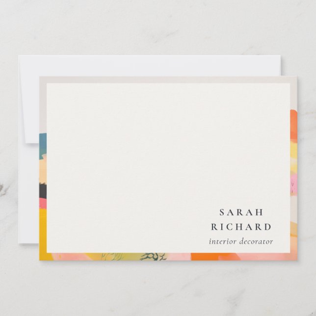 Boho Abstarct Moutain Landscape Pink Blue Orange Card (Front)