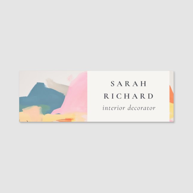 Boho Abstarct Moutain Landscape Pink Blue Orange Name Tag (Front)