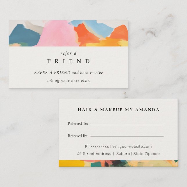 Boho Abstarct Moutain Landscape Refer A Friend Business Card (Front/Back)
