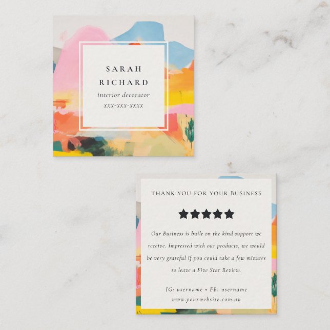 Boho Abstarct Moutain Landscape Review Request Square Business Card (Front/Back)