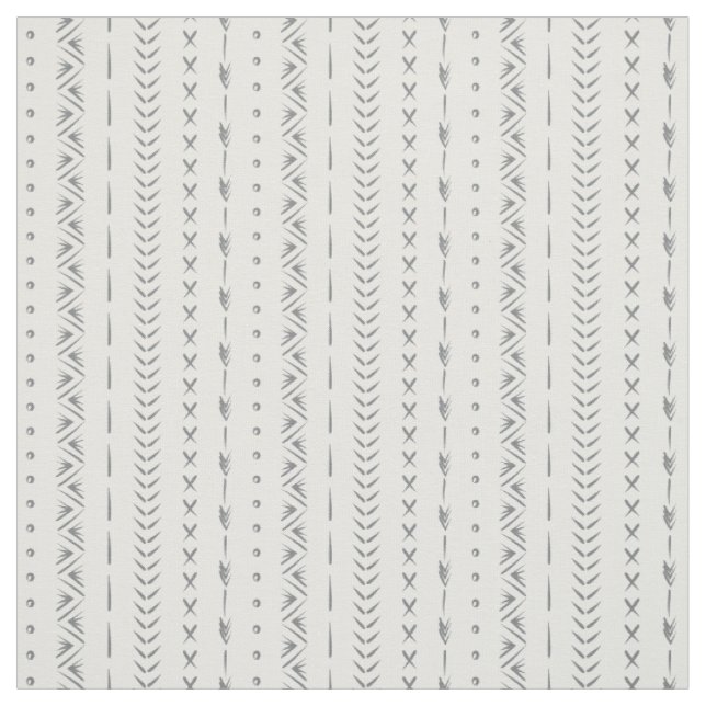 Boho Abstract Arrow Stripe Geometric White Grey  Fabric (Swatch)