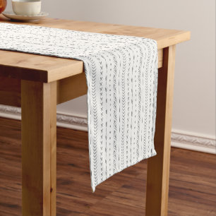 Boho Abstract Arrow Stripe Geometric White Grey Short Table Runner