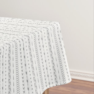 Boho Abstract Arrow Stripe Geometric White Grey Tablecloth