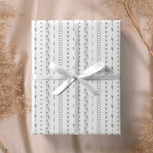 Boho Abstract Arrow Stripe Geometric White Grey Wrapping Paper