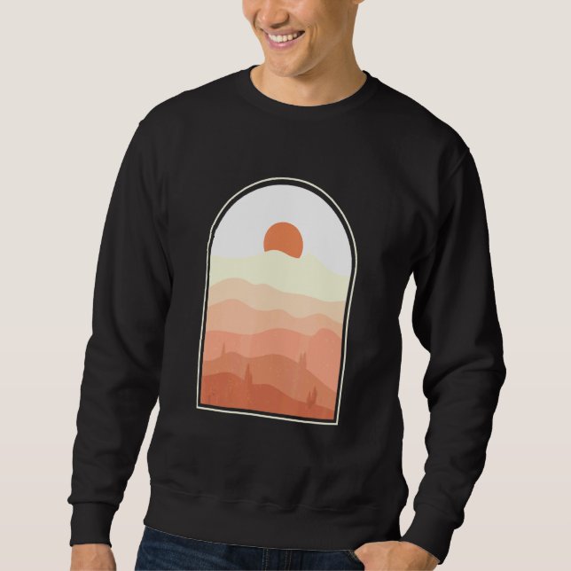 Boho Abstract Art Desert Sunset Landscape Geometri Sweatshirt (Front)