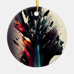 Boho abstract art with girl face ceramic ornament