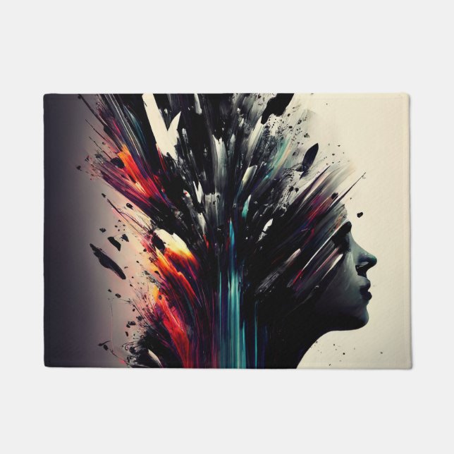Boho abstract art with girl face doormat (Front)