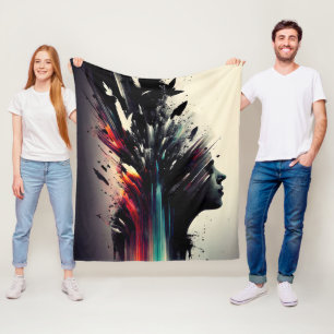 Boho abstract art with girl face fleece blanket