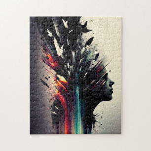 Boho abstract art with girl face jigsaw puzzle