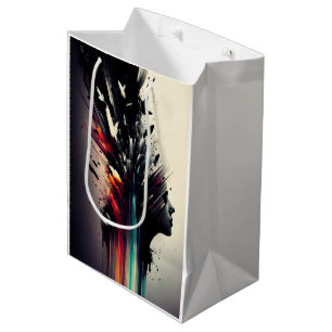 Boho abstract art with girl face medium gift bag