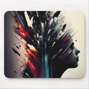 Boho abstract art with girl face mouse pad